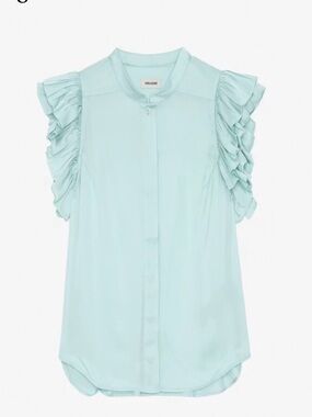 Zadig & Voltaire Celadon Riza Ruffle Sleeveless  Blouse Medium